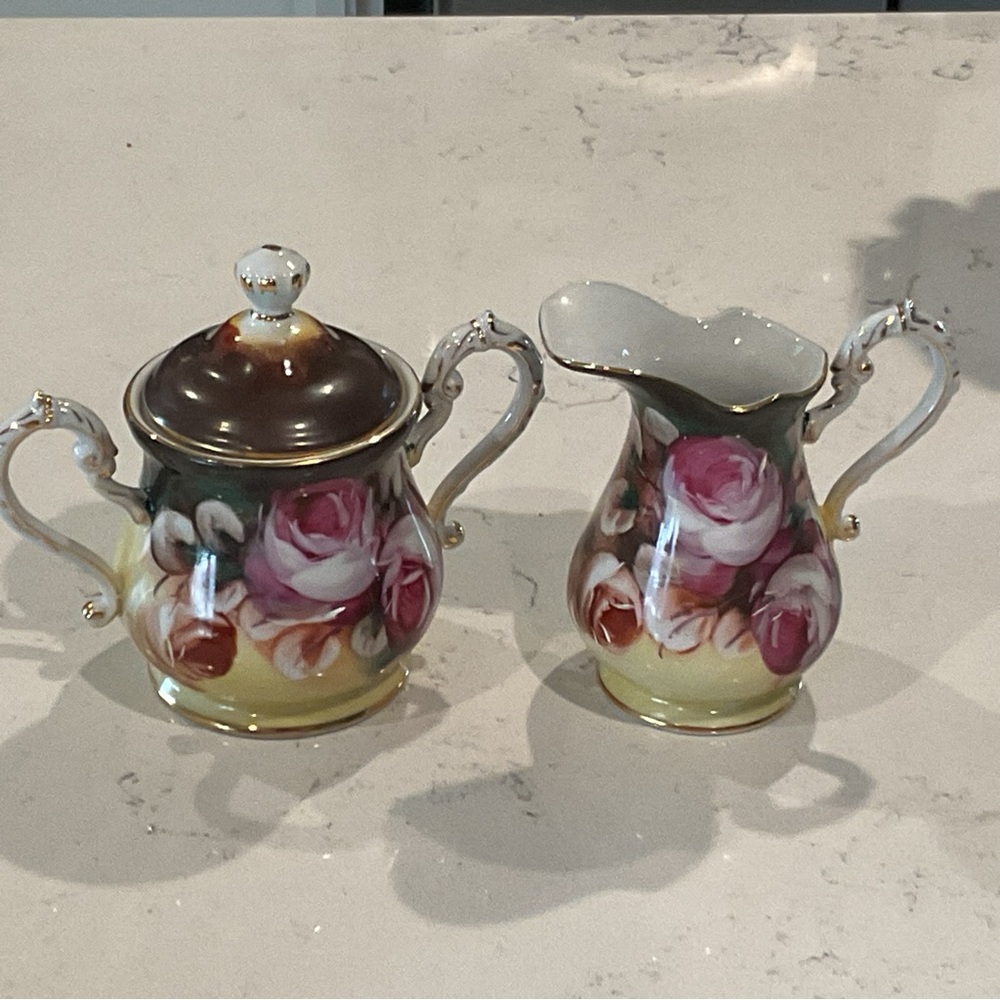 Limoges Creamer & Sugar Bowl w/Rose’s marked on the bottom Limoges China
